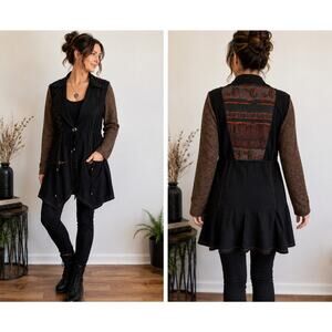 Jane & John Artistic Lagenlook Jacket Black Mixed Media Longline XL